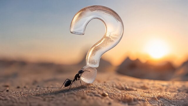 Question mark carried by a tiny ant effort metaphor concept