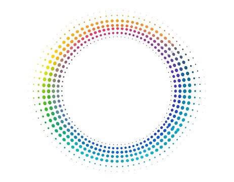 Rainbow halftone dot circle on white background
