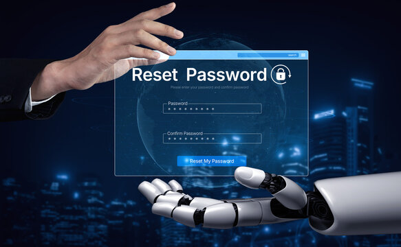 An AI assistant guides the user through a secure password reset process. This interface ensures the account recovery is safe and the new password meets security standards. Fermion