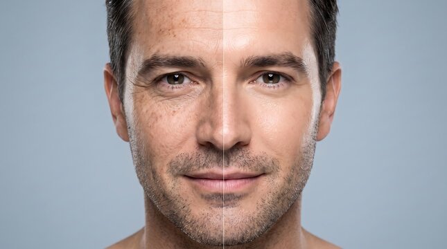Middle Aged Man Natural Diverse Skincare Skin Aging Before and After Transformation