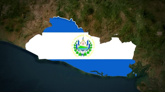 El Salvador Flag Map Animation, Zoom From Space to El Salvador, North America Country Location Map, Central America Location on Realistic Terrain Background