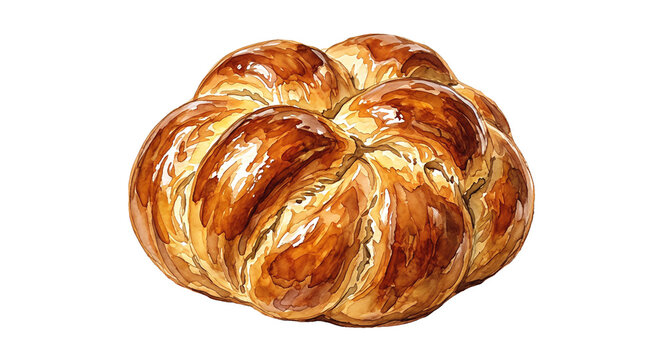 watercolor illustration of a golden braided bread loaf