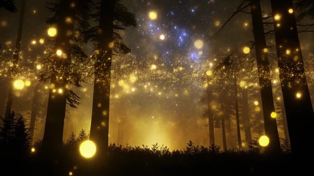 Magical Firefly Night in the Pine Forest 4K Generative AI