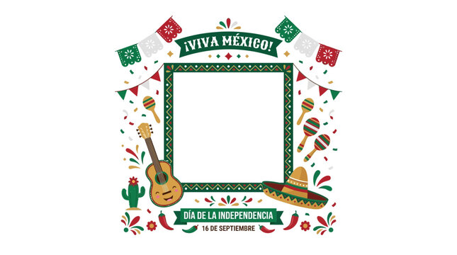 Festive cultural celebration photo frame with musical instruments and traditional symbols