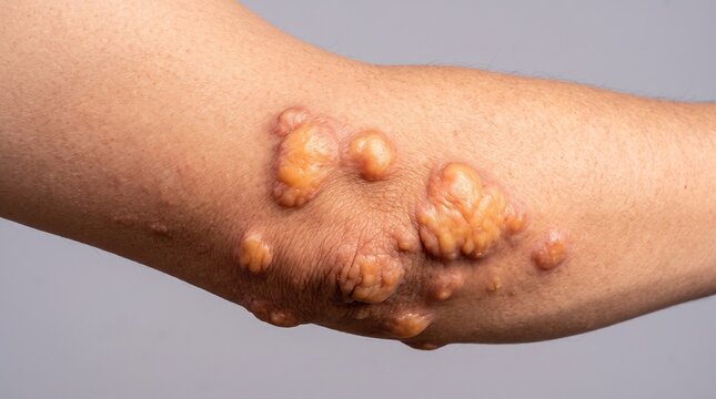 Tuberous Xanthoma Lipid Accumulation Yellow Nodules Lesion on Elbow Skin