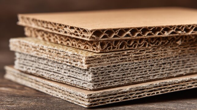 Paperboard packaging layers stacked neatly for restoration shipments medium shot with clear edges and textures against a muted unfocused backdrop.