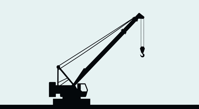 Silhouette of a construction crane, industrial machinery for lifting heavy loads against a clear sky, symbol of engineering and progress