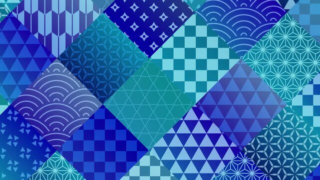 Traditional Japanese Blue Patterned Tiles 4K