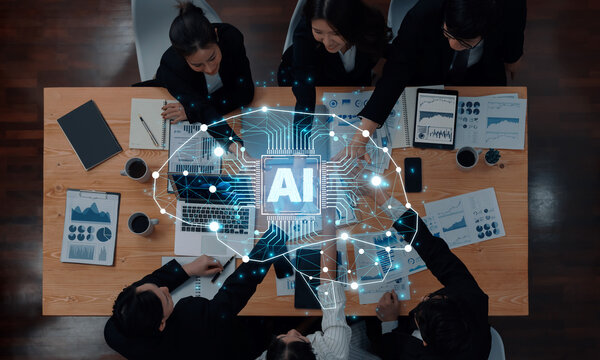 A concept of a deep learning neural network. The AI processor acts as the core of a digital brain, representing the complex algorithms and connections of machine learning. Fermion