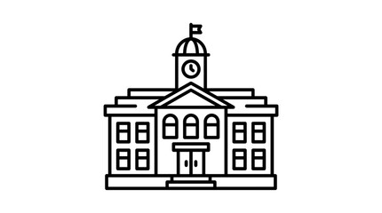 Fototapeta premium Classic building with clock tower and columns stylized icon