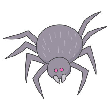 Flat style sticker illustration of a creepy grey spider isolated on transparent background. Halloween arachnid insect animal vector graphic icon design element for spooky decorative asset.
