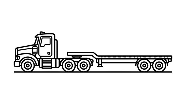 Heavy duty truck chassis with flatbed trailer outline