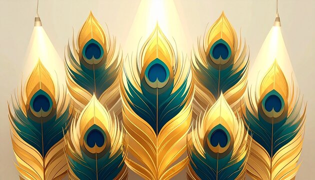 Stylized Golden Peacock Feathers Illustration