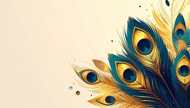 Stylized Peacock Feather Illustration with Golden Accents
