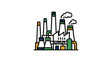 Obraz premium Industrial factory building with smokestacks and steam production