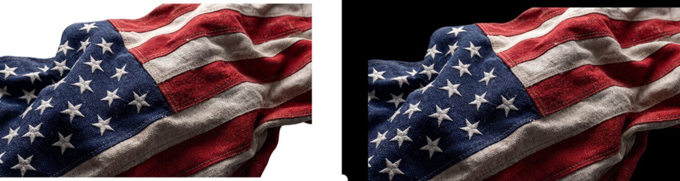 Closeup of textured american flag isolated on transparent background