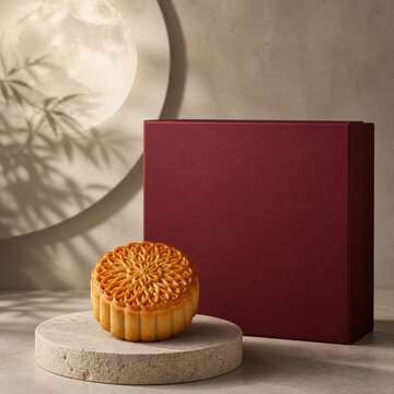 Single mooncake with blank burgundy gift box