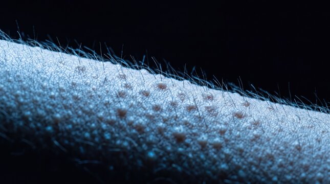 Goosebumps Gooseflesh Horripilation Hair Follicles ERECT on Skin Macro Blue Light