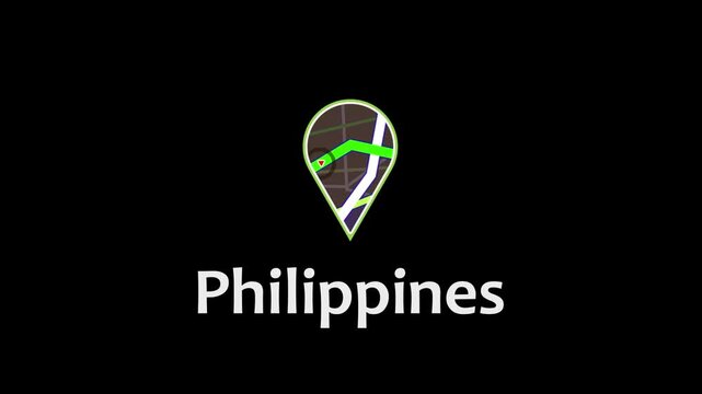 Abstract Digital Navigation Interface with Glowing Green GPS Path and Location Marker on Philippines Map, Futuristic Geometry Lines and Tracking System