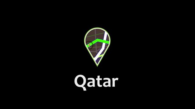 Abstract Digital Navigation Interface with Glowing Green GPS Path and Location Marker on Qatar Map, Futuristic Geometry Lines and Tracking System