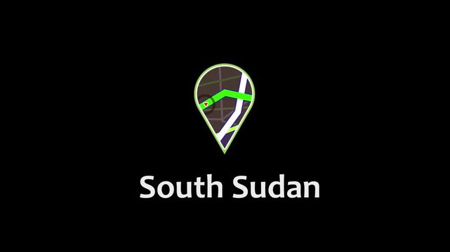 Abstract Digital Navigation Interface with Glowing Green GPS Path and Location Marker on South Sudan Map, Futuristic Geometry Lines and Tracking System