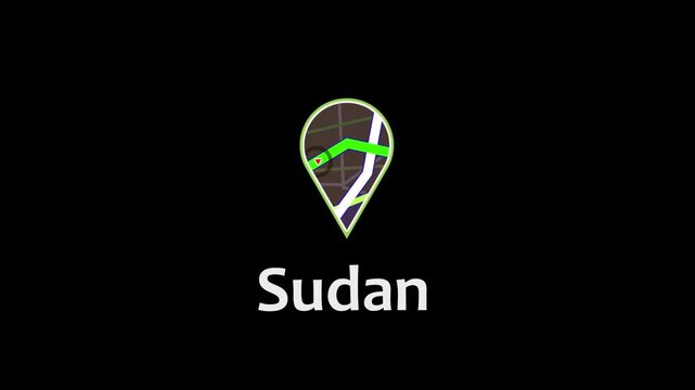 Abstract Digital Navigation Interface with Glowing Green GPS Path and Location Marker on Sudan Map, Futuristic Geometry Lines and Tracking System
