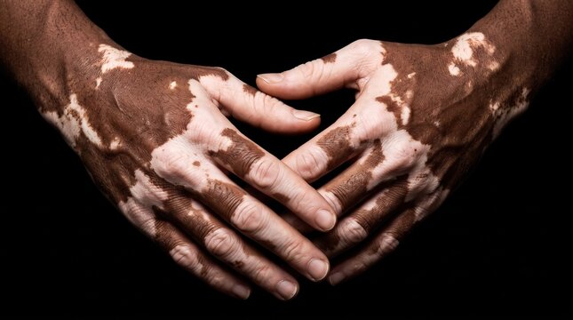 Vitiligo Depigmented Leukoderma Patch Marks Symmetrical on Both Hands Dark Background