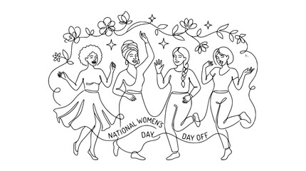 Fototapeta premium Diverse Women Celebrating National Women's Day with Flowers and Stars