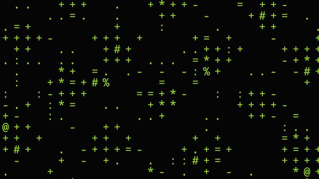 Green digital code symbols on black background