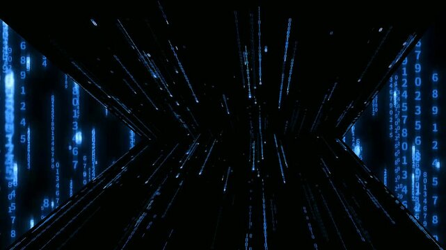 futuristic digital data tunnel with binary code stream, cyber technology background seamless loop animation