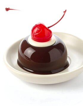 Chocolate cupcake with cherry and strawberry toppers.