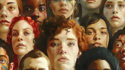 Obraz premium Diverse group of faces portraits in mixed colors