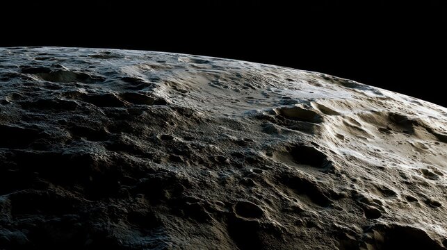 Lunar surface texture with craters and hills in deep space