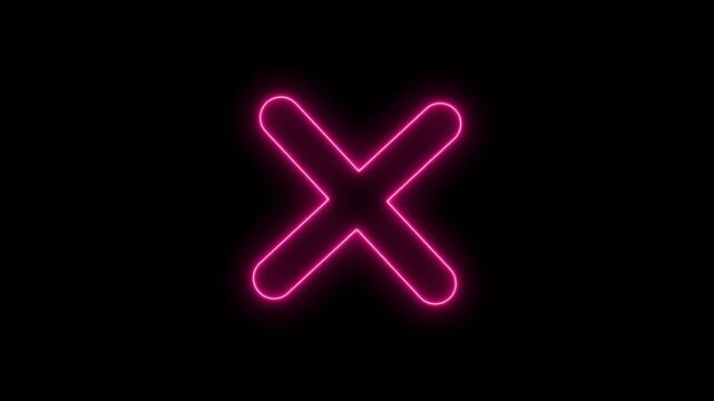 pink neon x close button glowing outline animation modern ui error notification symbol background.