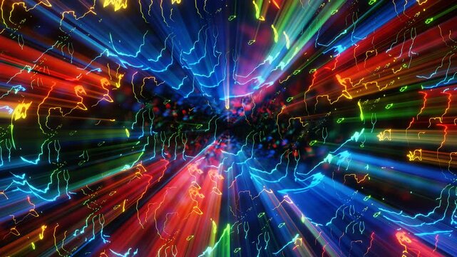 Abstract Vibrant colorful Neon Lines Light Burst Motion Background, vj loop