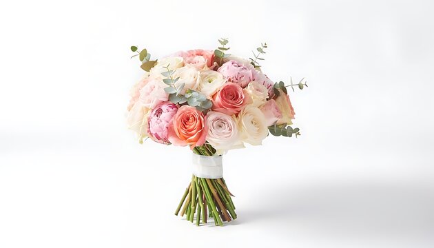 Close up of floral arrangement with pink roses and greenery.