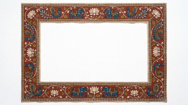 Ethnic Kalamkari Floral and Animal Border Frame Template for Indian Festivals and Wedding Invitations