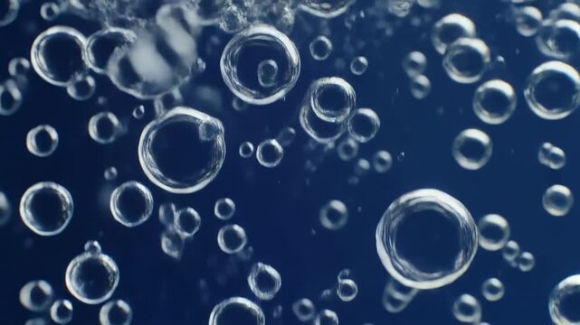 bubbles floating in dark water close-up motion