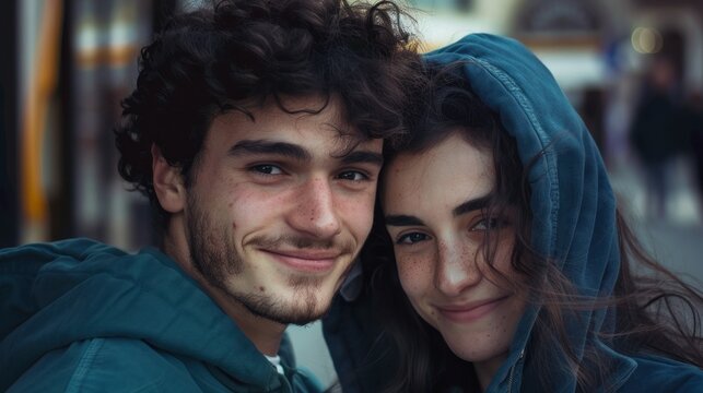 Young couple smiling together close up portrait