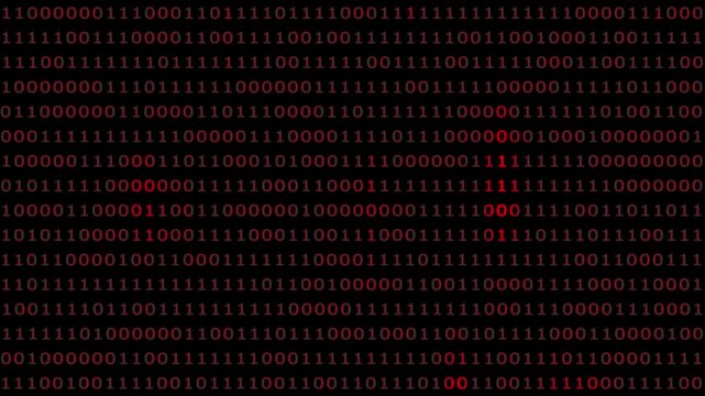 Digital binary code stream abstract background, red data flow animation, cyber security technology concept