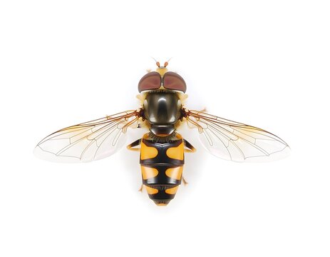 Close up of a wasp with yellow and black stripes.