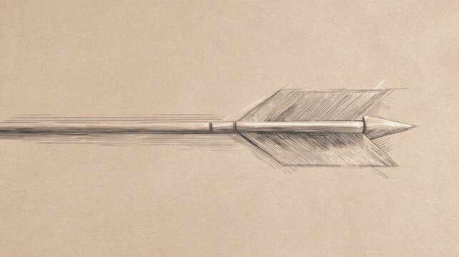 Archery arrow in flight realistic sketch on textured paper