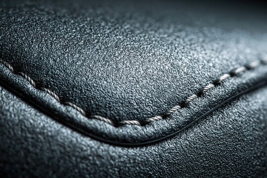 Black leather texture close up with stitching detail