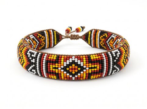 Traditional Handmade Beaded Wristband with Colorful Geometric Pattern
