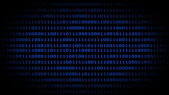 Digital binary code stream background, abstract blue data flow technology concept, cyber security and programming matrix animation