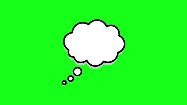 Comic style thought bubble animation appearing on a bright green background