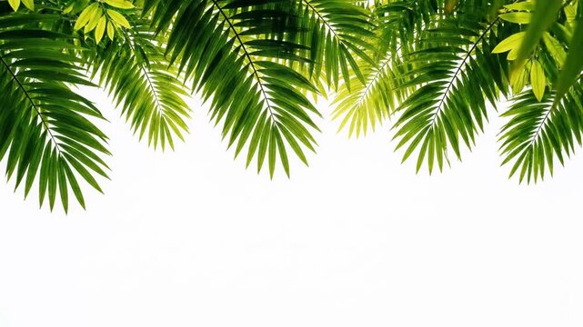 Tropical palm leaves border on white background, green exotic foliage frame, summer botanical plant branches with copy space for text