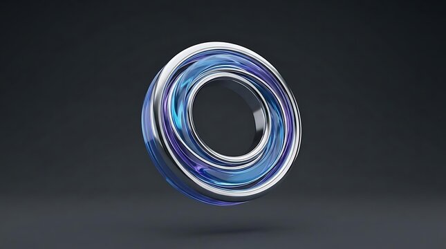 Abstract 3D metallic blue and glass torus ring.
