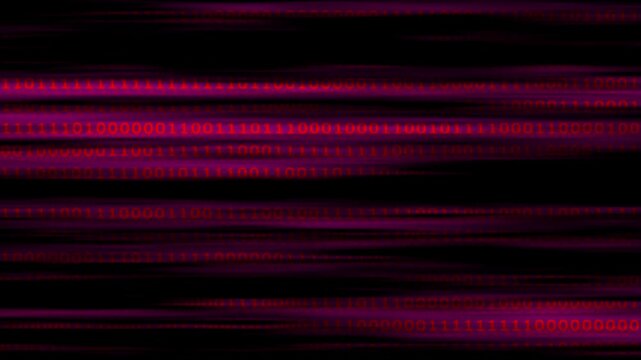 Abstract digital binary code background, with glowing purple, data streams and, motion blur