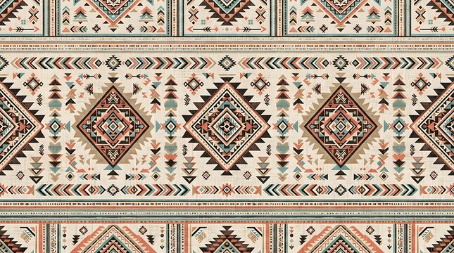 Seamless southwestern tribal pattern with geometric diamond shapes and aztec motifs